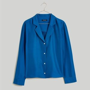 Blue Silk Button-Up Shirt
